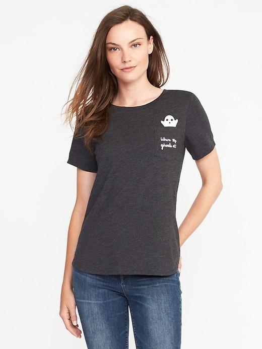 Old Navy Everywear Graphic Curved Hem Tee For Women - Dark Charcoal Gray