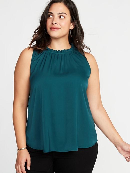 Old Navy Womens Plus-size Sleeveless Ruffle-trim Satin Top Galactic Size 2x