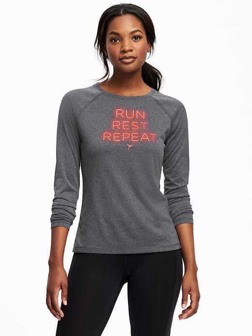 Old Navy Go Dry Performance Graphic Long Sleeve Top For Women - Black Jack 2