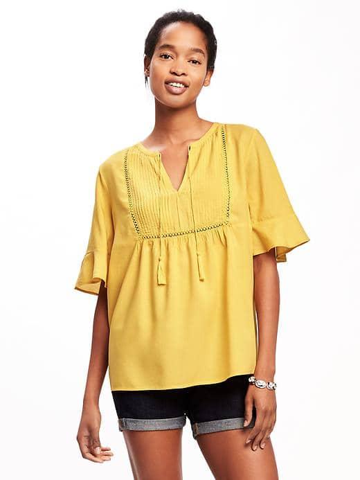 Old Navy Pintuck Ruffle Sleeve Swing Top For Women - Maize Maze