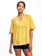 Old Navy Pintuck Ruffle Sleeve Swing Top For Women - Maize Maze