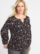 Old Navy Womens Floral-paisley Plus-size Jersey Top Black Print Size 2x