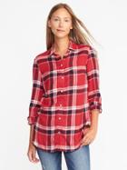 Old Navy Relaxed Plaid Shirt For Women - Red Plaid
