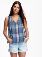 Old Navy Button Down Swing Tank For Women - Blue/orange Plaid