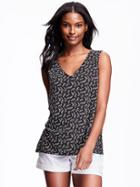 Old Navy Relaxed Split Hem Printed Top For Women - Black Print