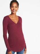 Old Navy Womens Slim-fit Slub-knit Luxe V-neck Tee For Women Maroon Jive Size L