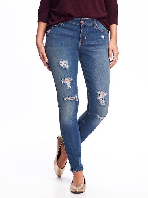 Old Navy Mid Rise Distressed Rockstar Jeans For Women - Angel Island