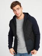 Old Navy Mens Quilted Canvas/sweater-fleece Hooded Jacket For Men Blackjack Size M