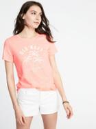 Old Navy Womens Everywear Logo-graphic Crew-neck Tee For Women Pink Grapefruit Size Xs