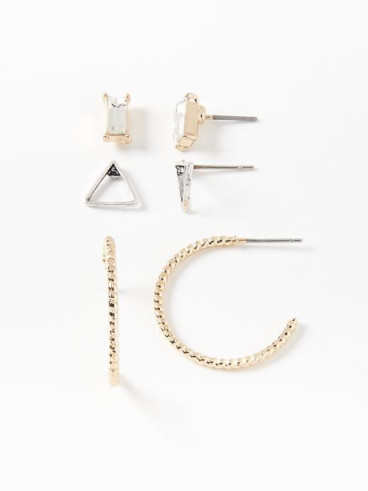 Old Navy Hoop Stud Earring 3 Pack For Women - Gold
