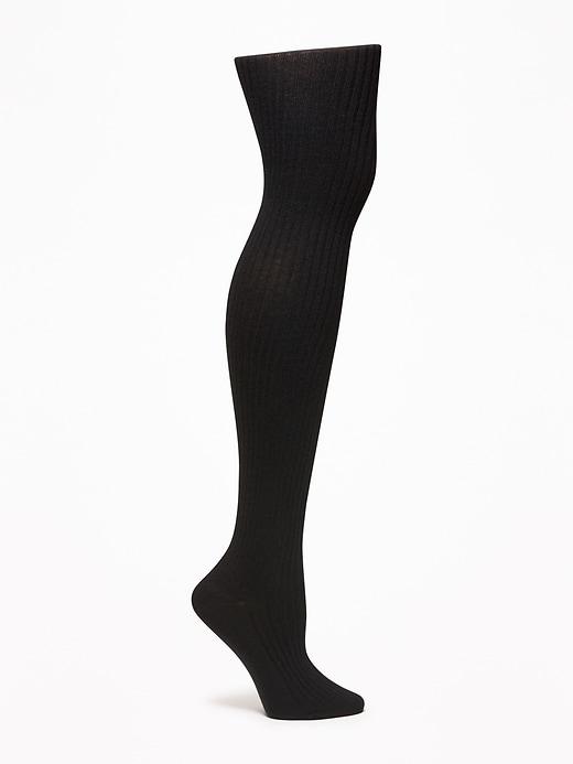 Old Navy Womens Rib-knit Tights For Women Blackjack Size L/xl