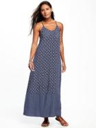 Old Navy Sleeveless V Neck Maxi Dress For Women - Navy Blue Print