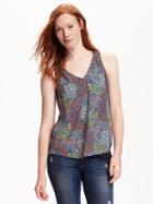 Old Navy Printed Vneck Cut Out Tank For Women - Tumbling Teal Floral