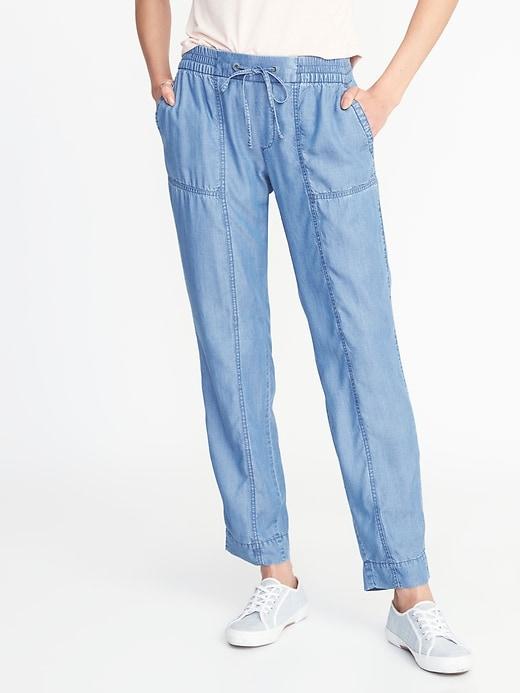 Old Navy Womens Mid-rise Tencel Utility Cropped Pants For Women Chambray Blue Size S