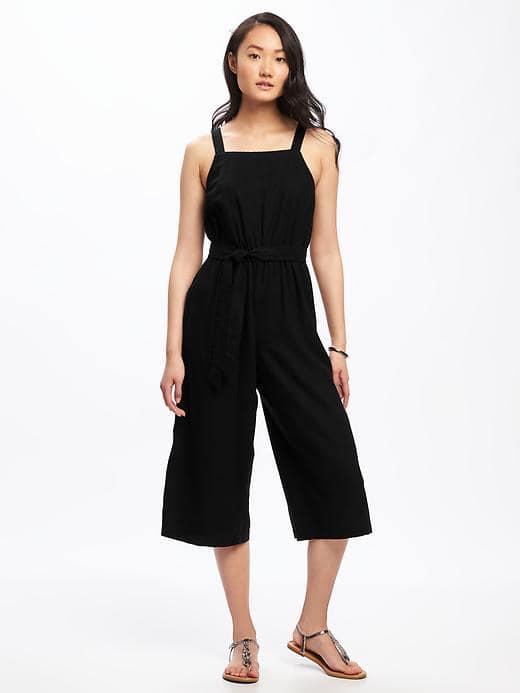 Old Navy Linen Blend Tie Belt Jumpsuit For Women - Black