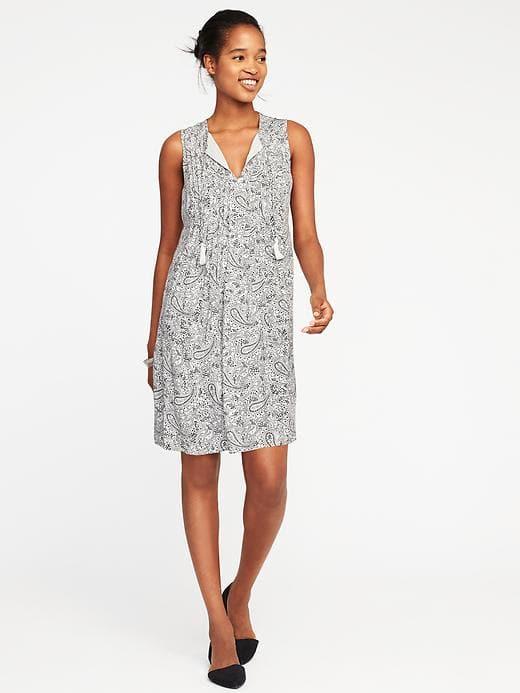 Old Navy Sleeveless Pintuck Swing Dress For Women - White Paisley
