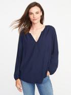 Old Navy Relaxed Shirred Split Neck Blouse For Women - Lost At Sea Navy