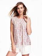 Old Navy Pintuck Flutter Sleeve Top For Women - Purple Paisley