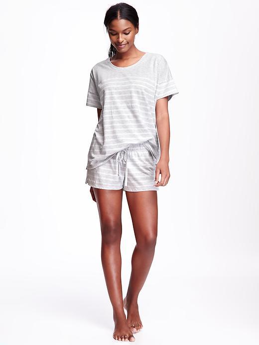 Old Navy Striped Jersey Lounge Tee & Short Set For Women - Gray Stripe