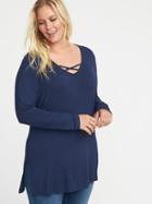 Old Navy Womens Slub-knit Lattice-neck Plus-size Luxe Tunic Lost At Sea Navy Size 1x