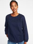 Old Navy Womens Relaxed Clip-dot Lace-trim Blouse For Women Lost At Sea Navy Size Xs