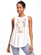 Old Navy Graphic High Neck Swing Tank For Women - Cream