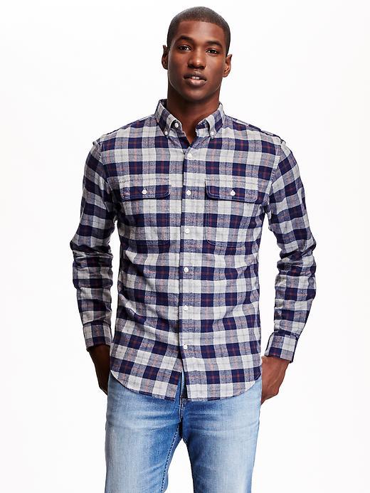Old Navy Mens Slim Fit Plaid Flannel Shirt - Lost At Sea Navy