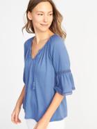 Old Navy Womens Crinkle-jersey Bell-sleeve Top For Women Cowboy Blue Size M
