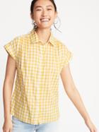 Button-front Gingham Shirt For Women