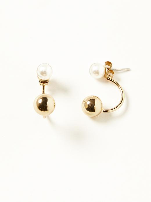 Old Navy Pearlized Ear Jacket Hoops For Women - Gold