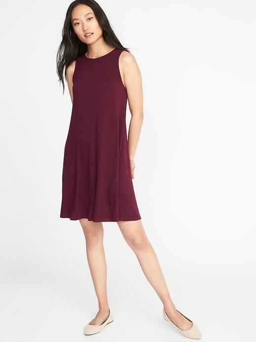 Old Navy Womens Plush-knit Sleeveless Swing Dress For Women Maroon Jive Size M