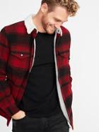 Old Navy Mens Plaid Wool-blend Sherpa-lined Shirt Jacket For Men Red Plaid Size L