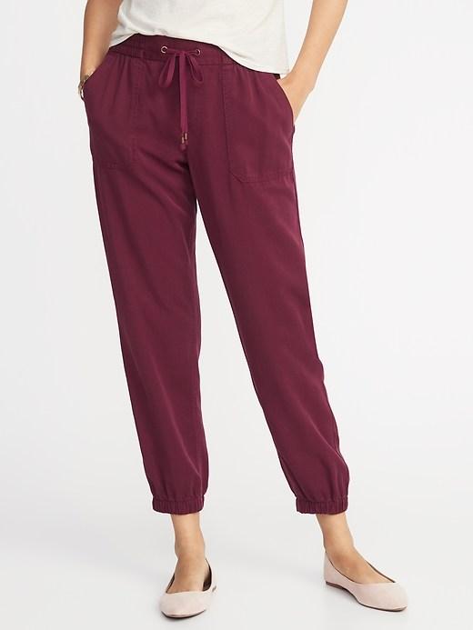 Old Navy Womens Mid-rise Soft Twill Utility Joggers For Women Maroon Jive Size Xs