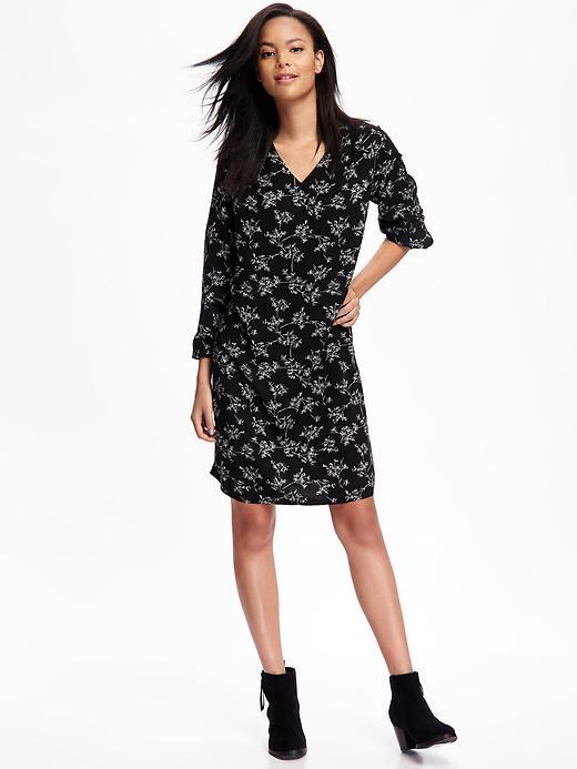 Old Navy V Neck Shift Dress For Women - Black Print