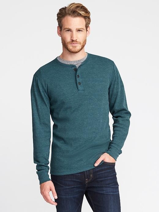 Old Navy Soft Washed Built In Flex Thermal Henley For Men - Moonlight Tide