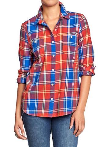 Old Navy Womens Plaid Flannel Shirts - Red Yellow Plaid
