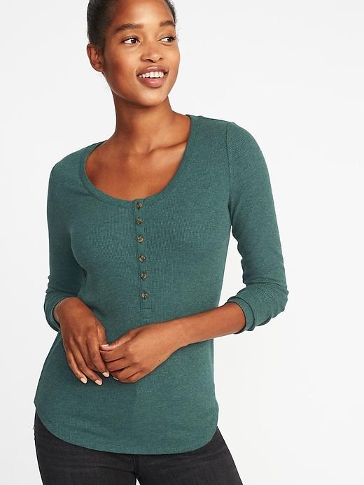 Old Navy Womens Slim-fit Rib-knit Henley For Women Botanical Green Size S