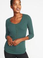 Old Navy Womens Slim-fit Rib-knit Henley For Women Botanical Green Size S