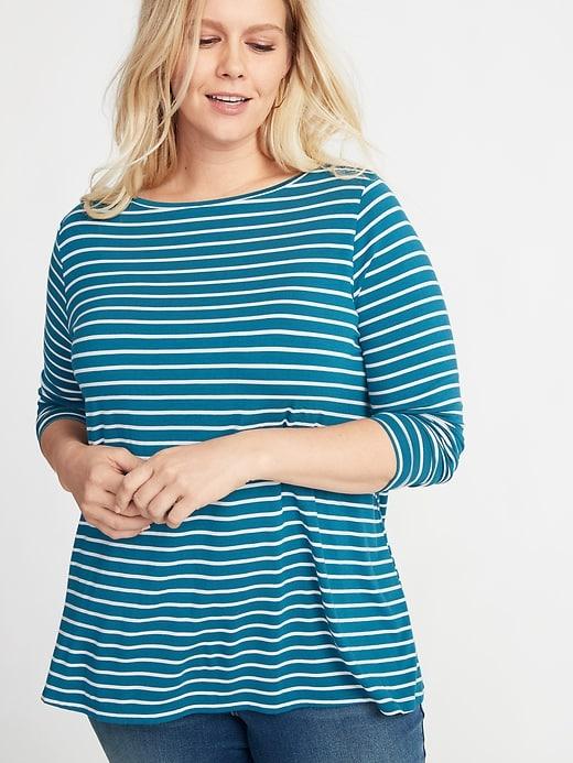 Old Navy Womens Luxe Plus-size Striped Swing Tee Teal Stripe Size 2x