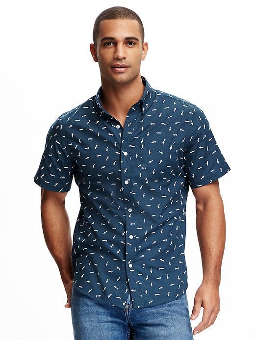Old Navy Classic Printed Slim Fit Shirt For Men - Ink Blue