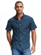 Old Navy Classic Printed Slim Fit Shirt For Men - Ink Blue
