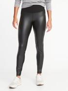 Old Navy Womens High-rise Faux-leather/ponte Zip-pocket Street Leggings For Women Black Size M