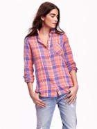 Old Navy Lightweight Plaid Shirt - Happy Coral Plaid