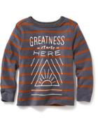Old Navy Long Sleeve Graphic Ringer Tee Size 12-18 M - Moonstone Blue