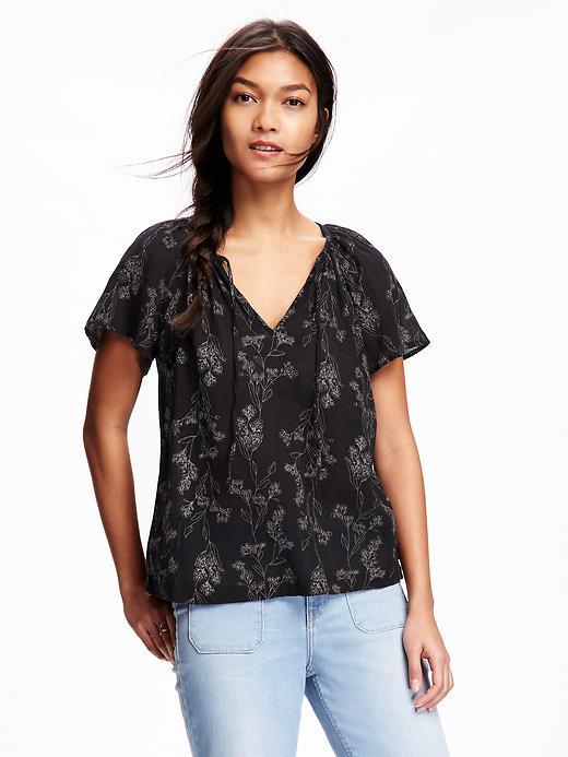 Old Navy Flutter Sleeve Top - Black Floral