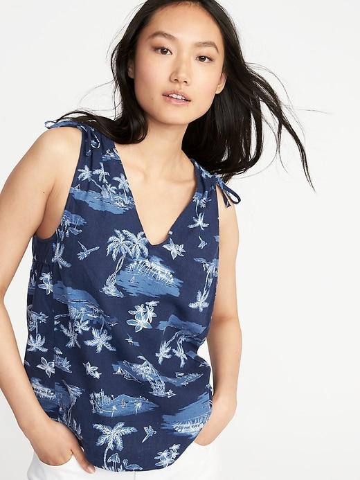 Old Navy Womens Sleeveless Tie-shoulder Top For Women Blue Scenic Size L
