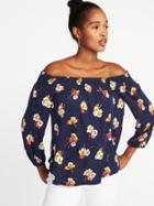 Old Navy Womens Off-the-shoulder Boho Swing Top For Women Navy Floral Size Xxl