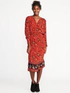 Old Navy Womens Floral Smocked-waist Midi Dress For Women Red Floral Size Xs