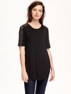 Old Navy Relaxed Lace Shoulder Top For Women - Black