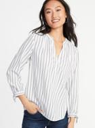 Old Navy Womens Relaxed Tie-cuff Twill Top For Women Navy Stripe Size S